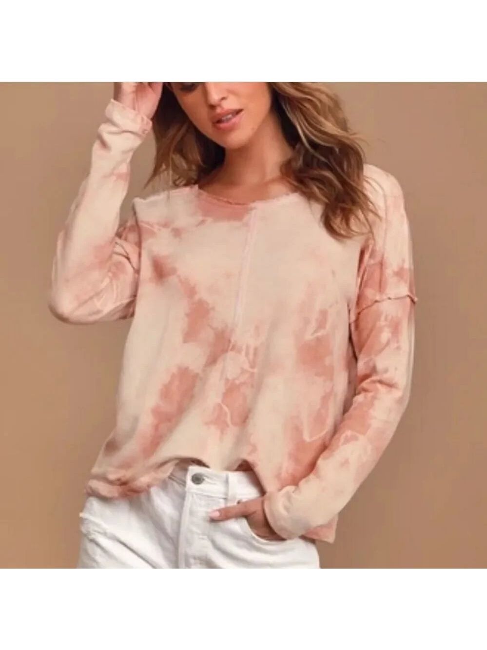 LULU'S Tie Dye Cool Babe Rusty Rose Pullover